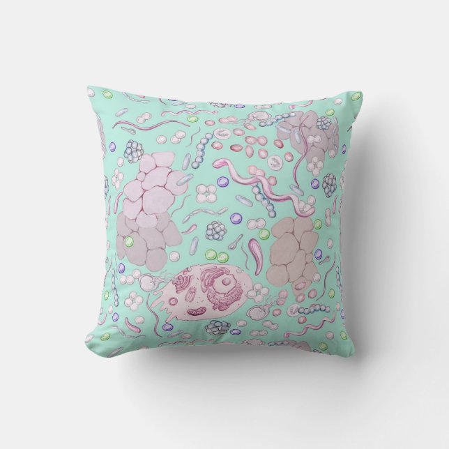 Microbiology Pattern in Blue Throw Pillow (Front)