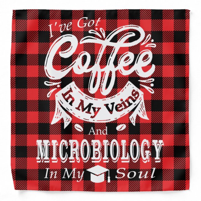Microbiology Student Coffee In My Veins Red Plaid Bandana (Front)