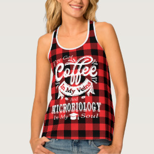 Microbiology Student Coffee In My Veins Red Plaid Tank Top