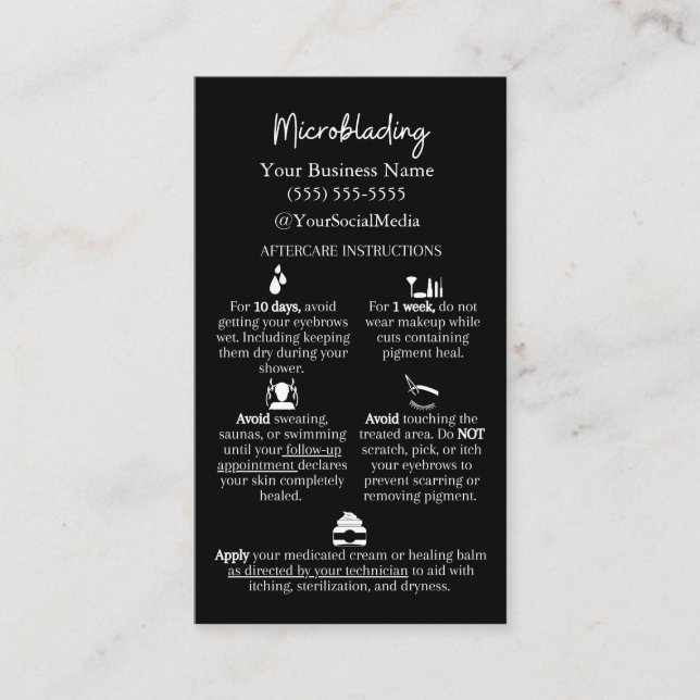 Microblading Aftercare, 3.5" x 2.0" Business Card (Front)