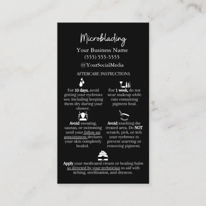 Microblading Aftercare & FAQs Cards PMU Pink Card Design Physical Printed 2x3.5\u201d inch Business Card Size