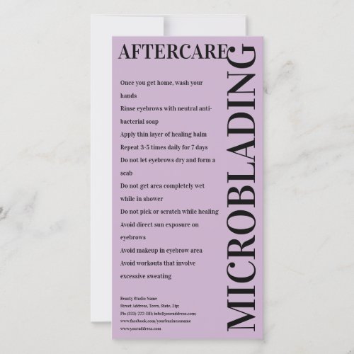 Microblading Aftercare Black  Purple Instruction Thank You Card