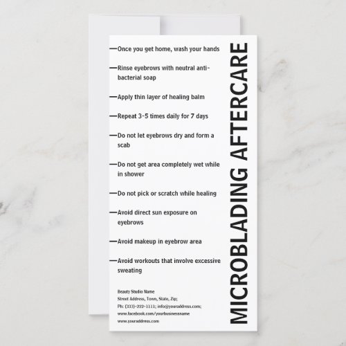 Microblading Aftercare Black  White Instruction Thank You Card