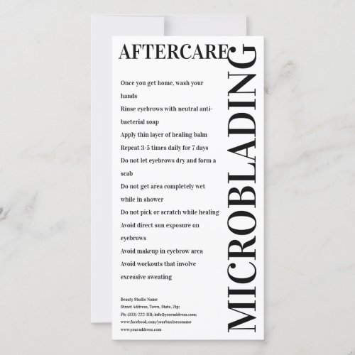 Microblading Aftercare Black  White Instruction Thank You Card