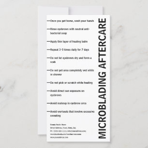 Microblading Aftercare Black & White Instruction Thank You Card