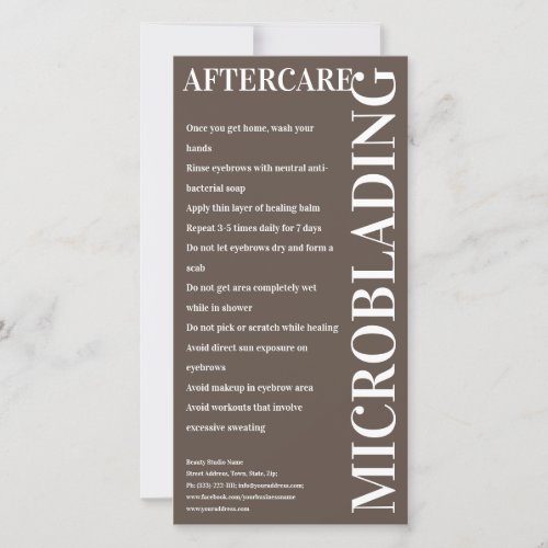 Microblading Aftercare Bold Brown Instruction Thank You Card