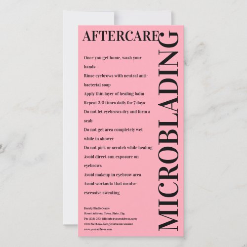 Microblading Aftercare Bold Pink Instruction Thank You Card