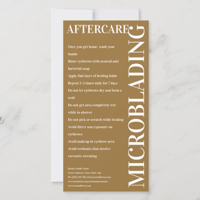 Microblading Aftercare Brown Dijon Instruction Thank You Card (Front)