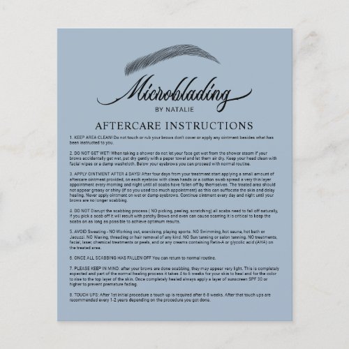Microblading Aftercare Instruction Dusty Blue Flyer
