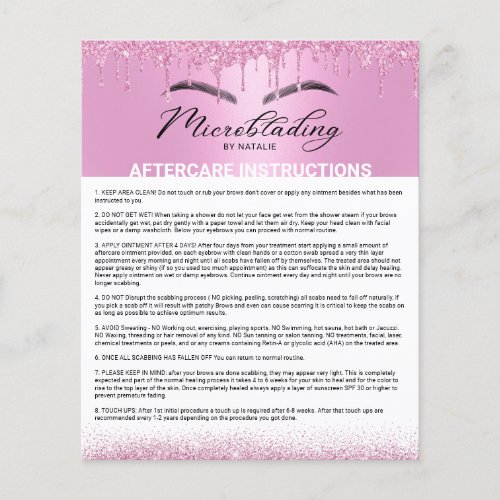 Microblading Aftercare Instruction Pink Drips  Flyer