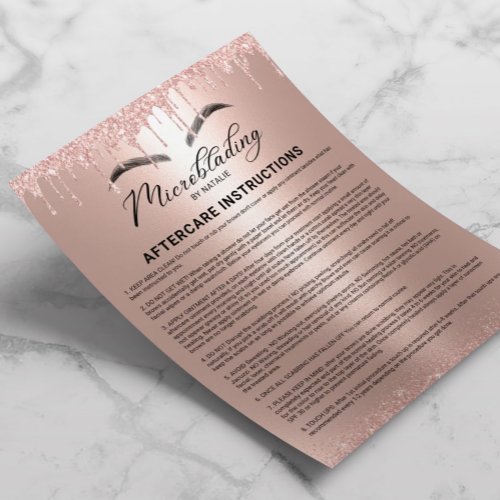 Microblading Aftercare Instruction Rose Gold Drips Flyer