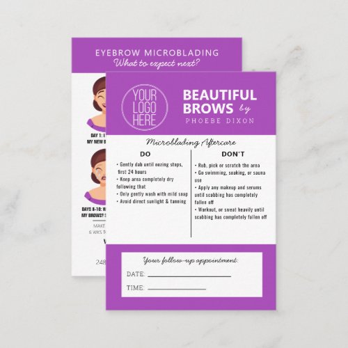 Microblading Aftercare Instructions  Appointment Business Card