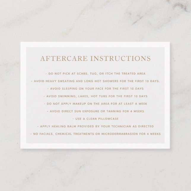 Microblading Aftercare Instructions Gray  Business Card (Front)