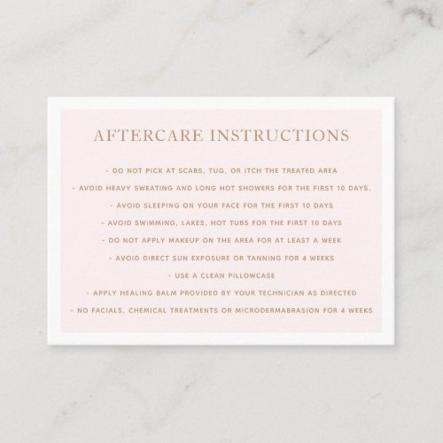 Microblading Aftercare Instructions Pink Business Card