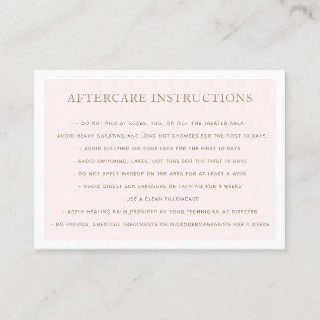 Microblading Aftercare Instructions Pink Business Card | Zazzle