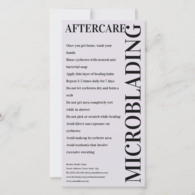 Microblading Aftercare Light Lavender Instruction Thank You Card (Front)