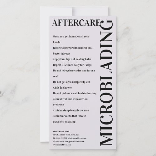 Microblading Aftercare Light Lavender Instruction Thank You Card