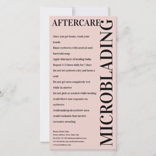 Microblading Aftercare Peony Pink Instruction Thank You Card