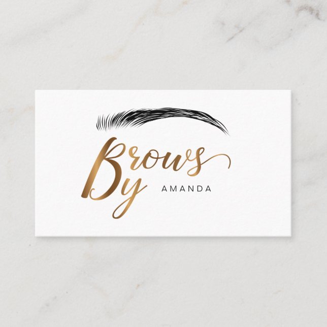 Microblading artist in gold color business card (Front)