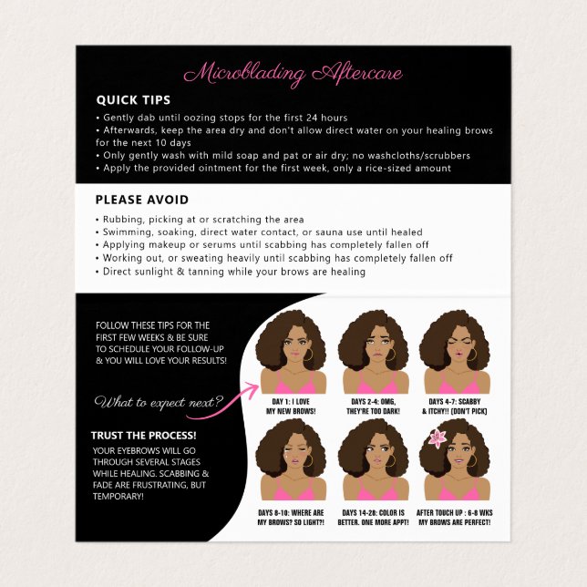 Microblading Brow Aftercare Appointment Reminder B Business Card (Inside Unfolded)