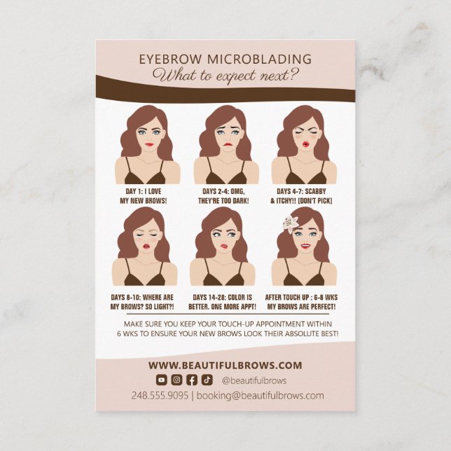 Microblading Brow Aftercare & Appointment Reminder Enclosure Card (Back)