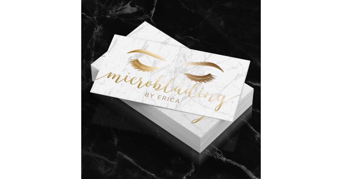 Microblading Brow Makeup Artist Gold Script Marble Business Card | Zazzle