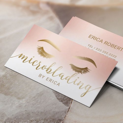 Microblading Brow Makeup Artist Rose Gold Pastel Business Card