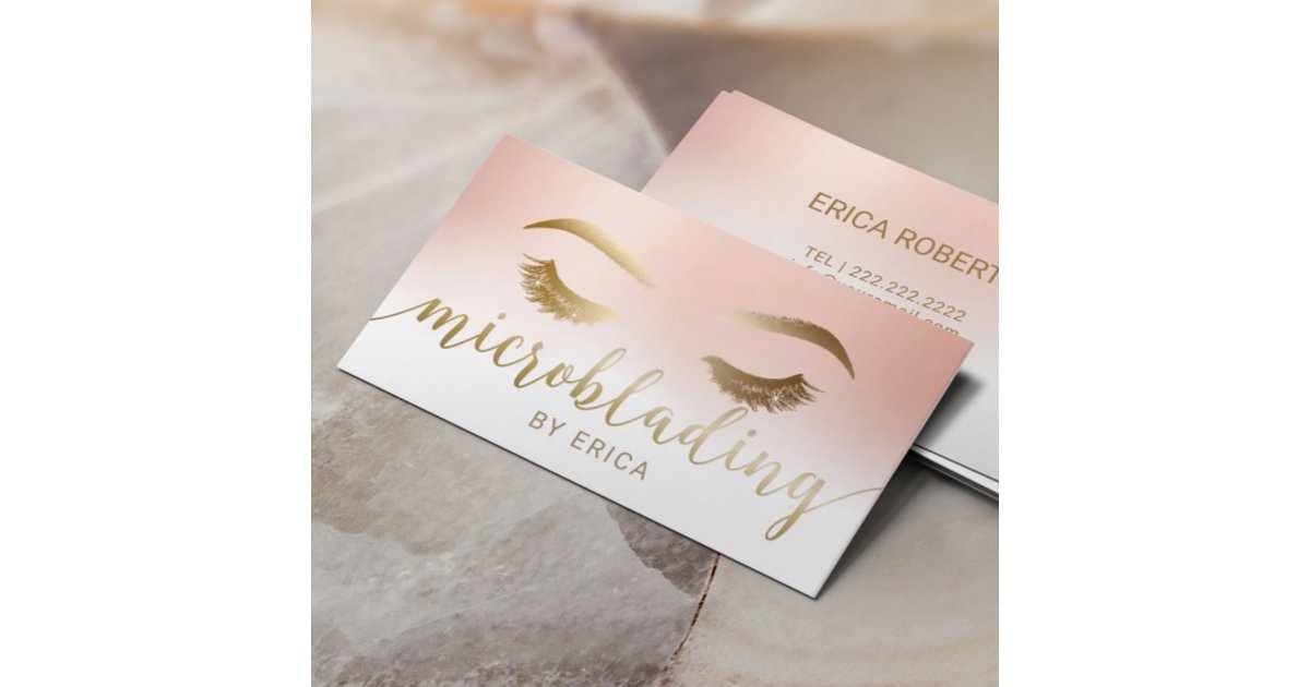 Microblading Brow Makeup Artist Rose Gold Pastel Business Card | Zazzle