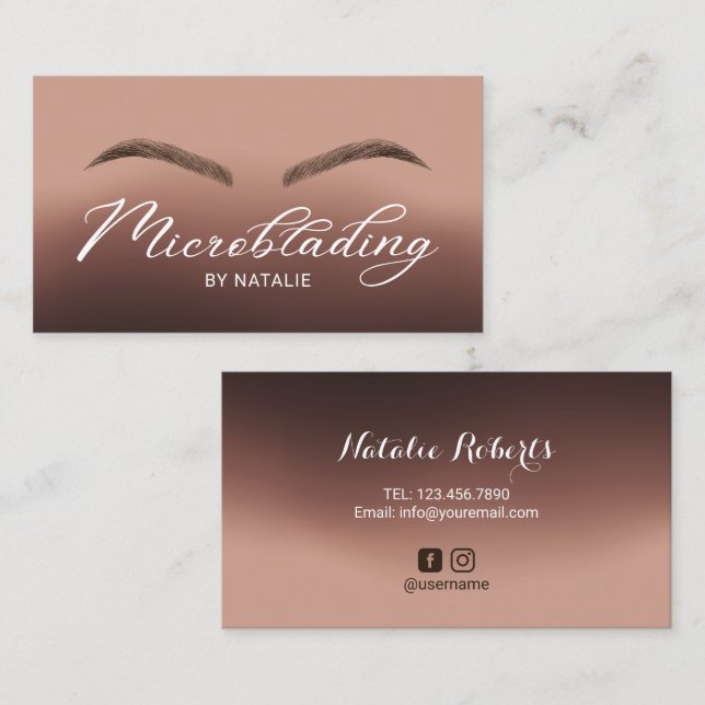 Microblading Brown Ombre Typography Beauty Salon Business Card (Front/Back)