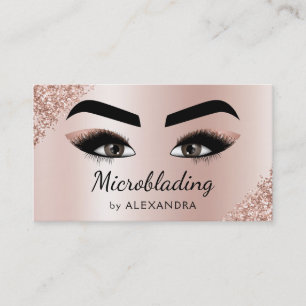 Microblading Brows Glitter Pink Rose Gold Business Card