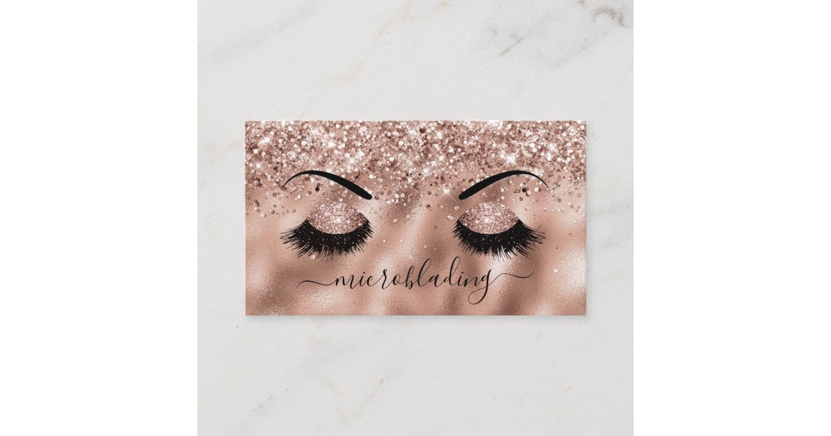 Microblading Brows Rose Gold Glitter Makeup Artist Business Card | Zazzle