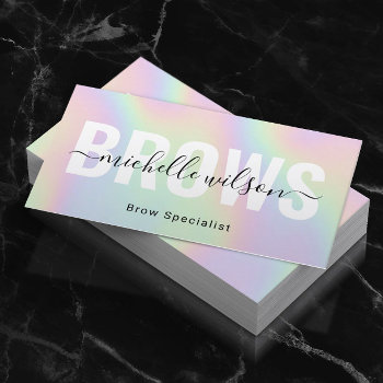 Microblading Brows Technician Modern Holographic Business Card by BlackEyesDrawing at Zazzle