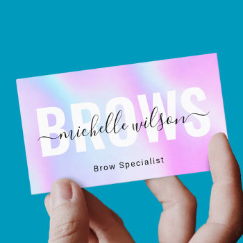 Microblading Brows Technician Purple Holographic Business Card by BlackEyesDrawing at Zazzle