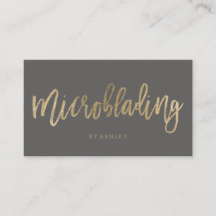 Microblading chic gold typography grey business card