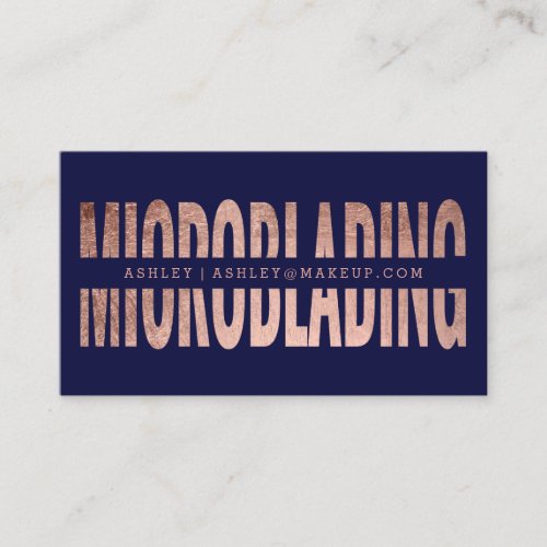 Microblading cut out rose gold typography navy business card