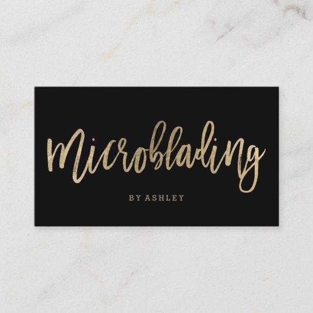 Microblading elegant gold typography black business card (Front)