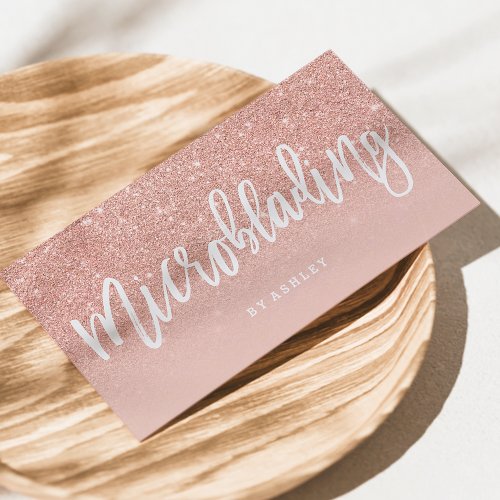 Microblading elegant typography blush rose gold business card