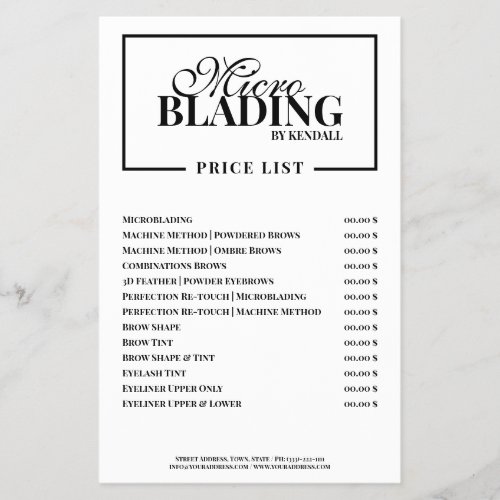 Microblading Eyebrow Bordered Price List Flyer