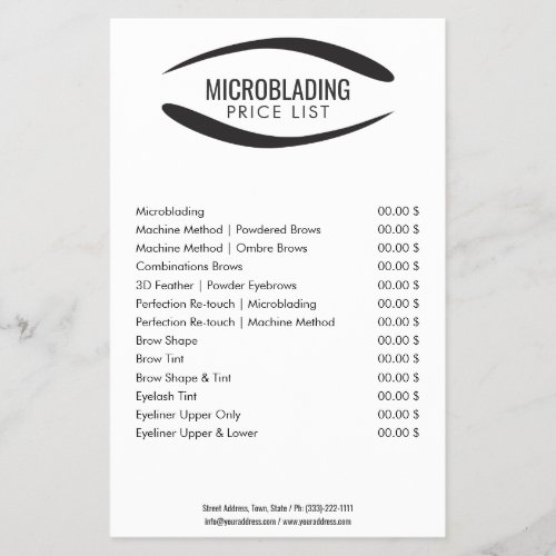 Microblading Eyebrow Shape Tattoo Price List Flyer