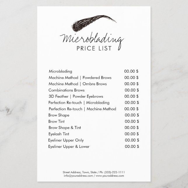 Microblading Eyebrow Shape Tattoo Price List Flyer (Front)