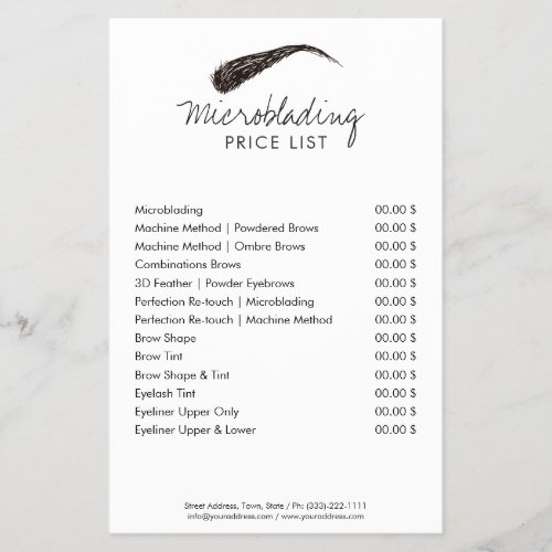 Microblading Eyebrow Shape Tattoo Price List Flyer