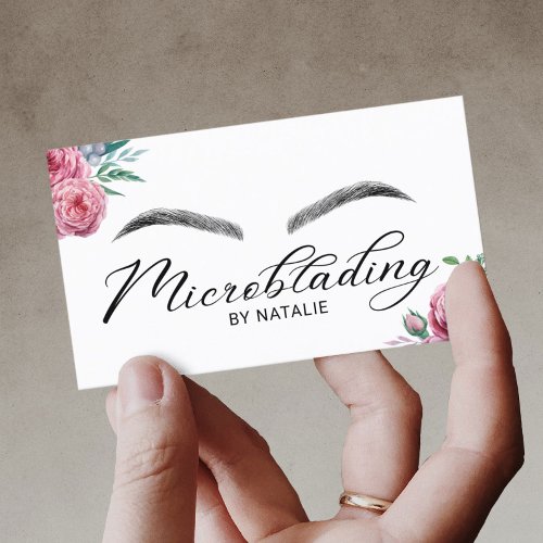 Microblading Eyebrows Beauty Salon Floral Business Card