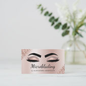 Microblading Eyebrows Brows Glitter Rose Gold Pink Business Card (Standing Front)