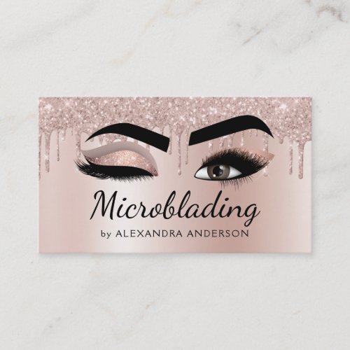 Microblading Eyebrows Brows Glitter Rose Gold Pink Business Card