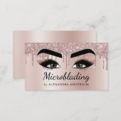 Microblading Eyebrows Brows Glitter Rose Gold Pink Business Card (Front/Back)