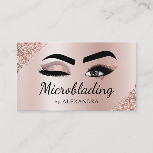 Microblading Eyebrows Brows Glitter Rose Gold Pink Business Card