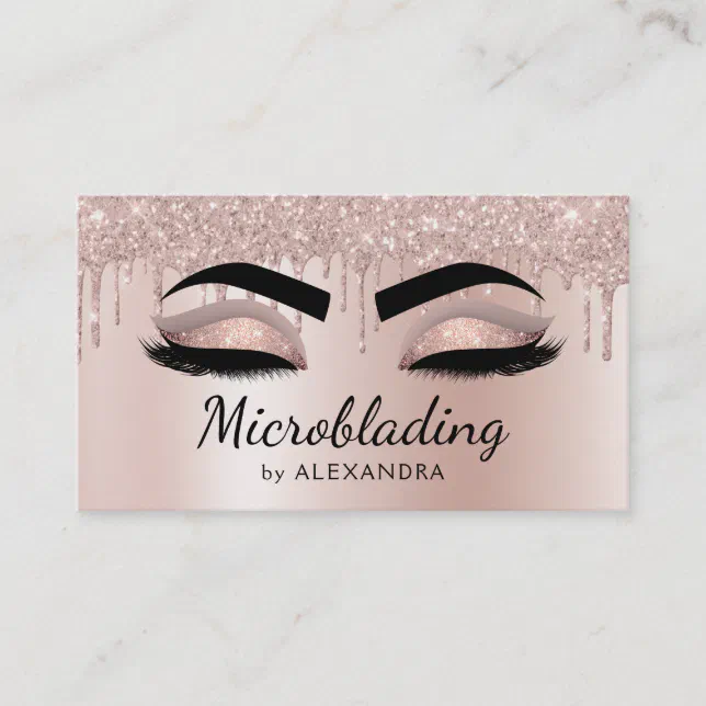 Microblading Eyebrows Dripping Glitter Rose Gold Business Card | Zazzle