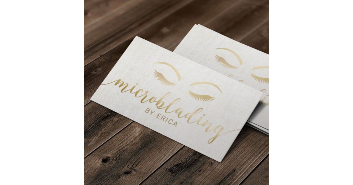 Microblading Eyebrows Makeup Artist Gold Script Business Card | Zazzle