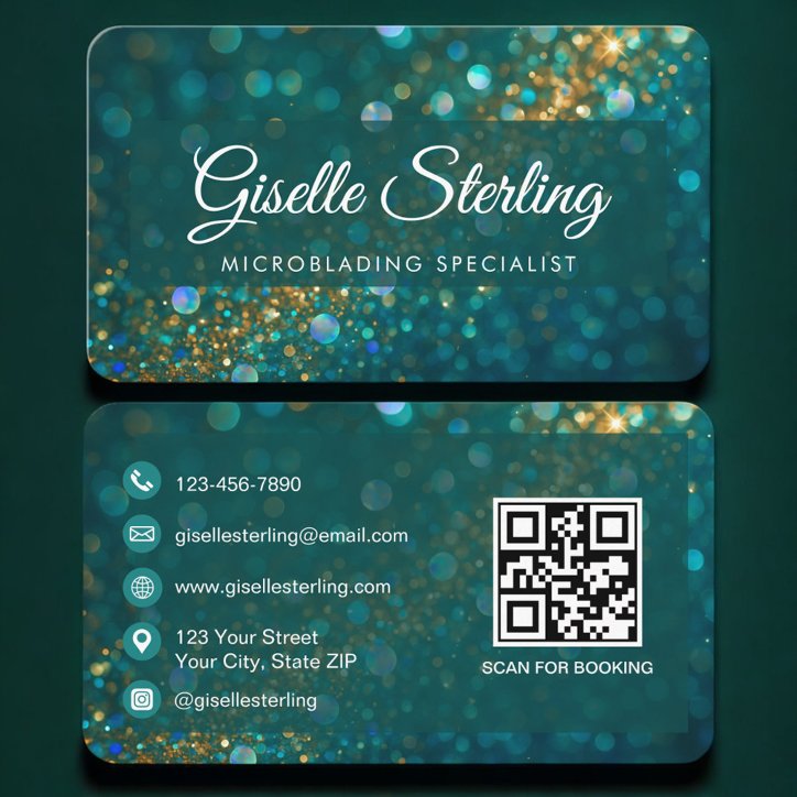 Microblading Green Gold QR Code Professional Business Card