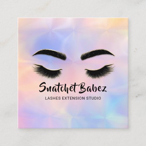  Microblading Makeup Eyelash Logo QR Holographic  Square Business Card